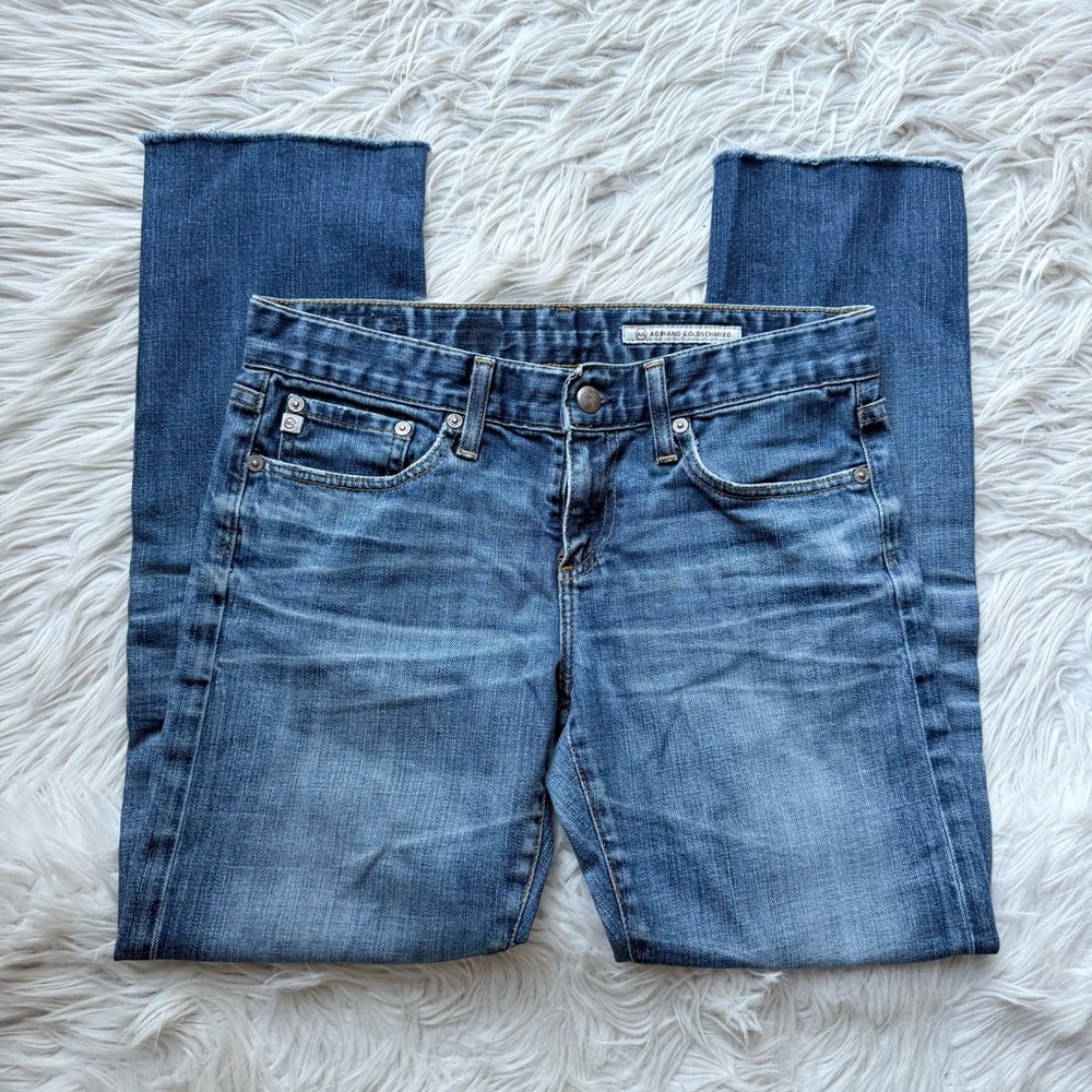 Adriano Goldschmied AG Slim Straight Low Rise Ankle Raw Hem Denim Jeans 28